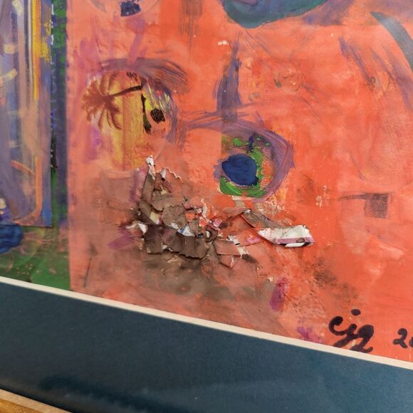 Abstract Mixed Media Collage Art Paint Pencil Drawing Original Signed Frame - Picture 12 of 14